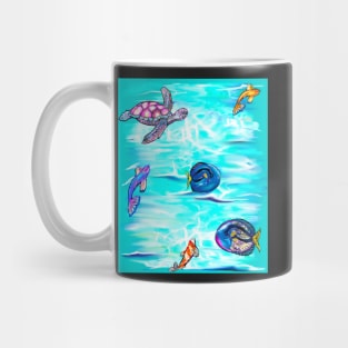 Ocean blue fish turtle waves Mug